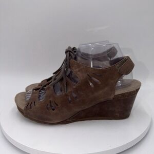 Aetrex Giselle Women's Sandal Brown Leather Wedge 8.5 Gladiator Slingback Shoes